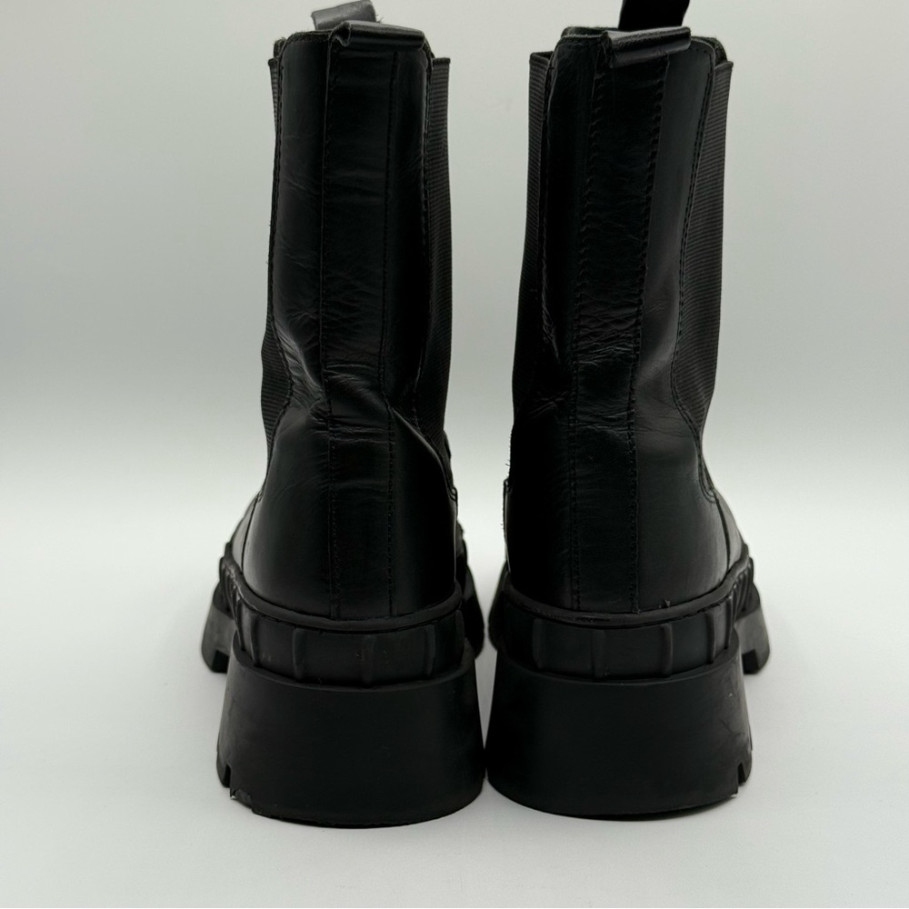 Steve Madden Barclay Black Leather Pull On Rounded Toe Chunky Ankle Boot Size 8 - Picture 5 of 16